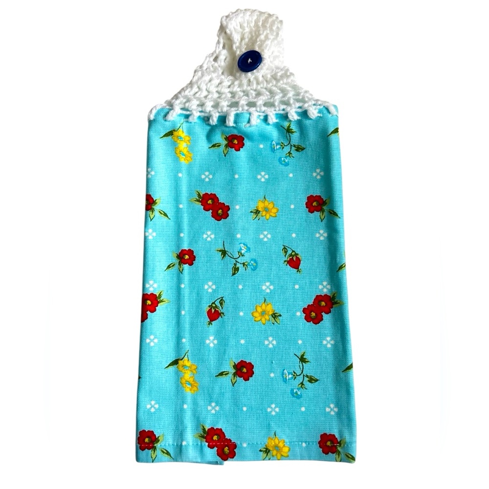 Hand Crafted Colorful Floral Roses Hanging Hand Towels Crochet Top - Picture 6 of 13
